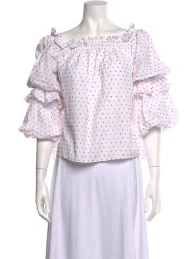 Pre-owned Caroline Constas Polka Dot Print Off-the-shoulder Blouse In White