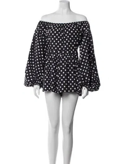 Pre-owned Caroline Constas Polka Dot Print Off-the-shoulder Romper In Blue