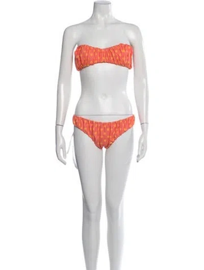 Pre-owned Caroline Constas Polka Dot Print Ruffle Embellishment Bikini W/ Tags In Orange