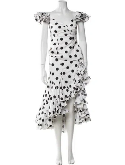 Pre-owned Caroline Constas Polka Dot Print Ruffle Embellishment Dress Set In White