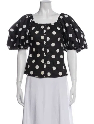 Pre-owned Caroline Constas Polka Dot Print Square Neckline Blouse In Black