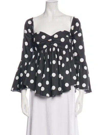 Pre-owned Caroline Constas Polka Dot Print Square Neckline Blouse In Black