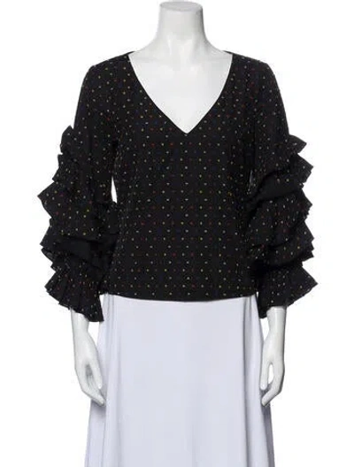 Pre-owned Caroline Constas Polka Dot Print V-neck Blouse In Black