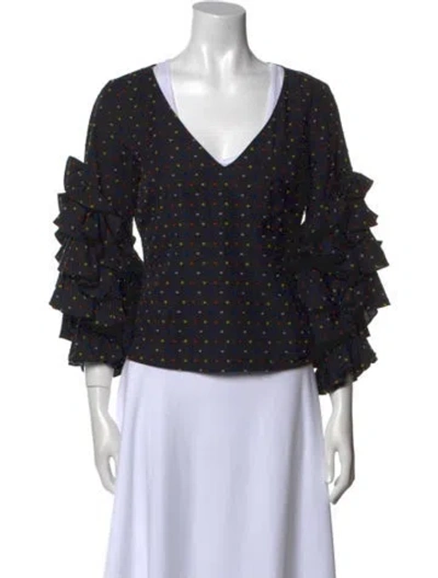 Pre-owned Caroline Constas Polka Dot Print V-neck Blouse In Black