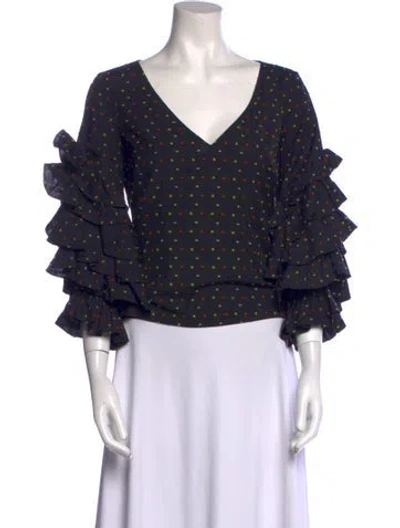 Pre-owned Caroline Constas Polka Dot Print V-neck Blouse In Black