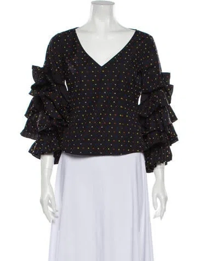 Pre-owned Caroline Constas Polka Dot Print V-neck Blouse In Black