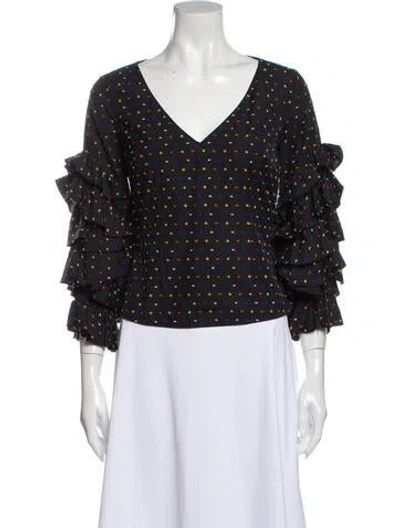 Pre-owned Caroline Constas Polka Dot Print V-neck Blouse In Black