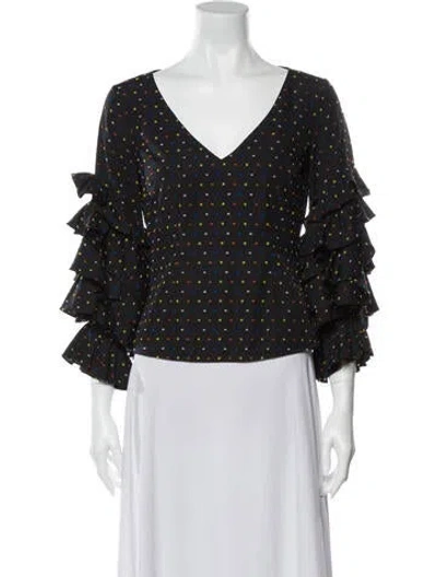 Pre-owned Caroline Constas Polka Dot Print V-neck Blouse In Blue