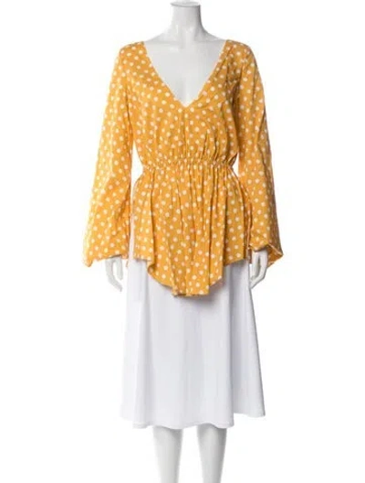 Pre-owned Caroline Constas Polka Dot Print V-neck Blouse W/ Tags In Blue