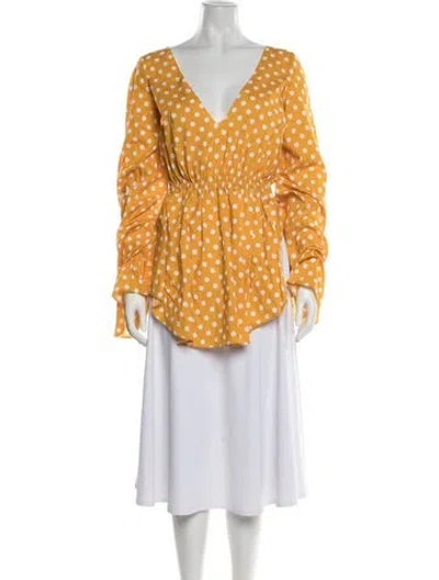Pre-owned Caroline Constas Polka Dot Print V-neck Blouse In Yellow