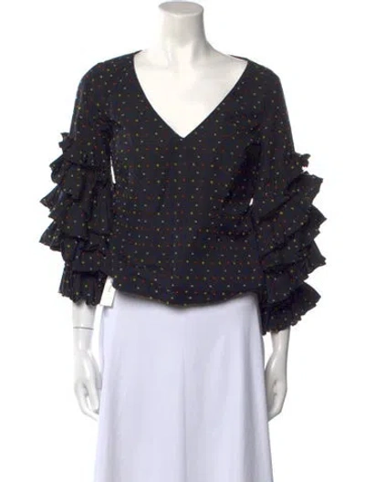 Pre-owned Caroline Constas Polka Dot Print V-neck Crop Top In Black