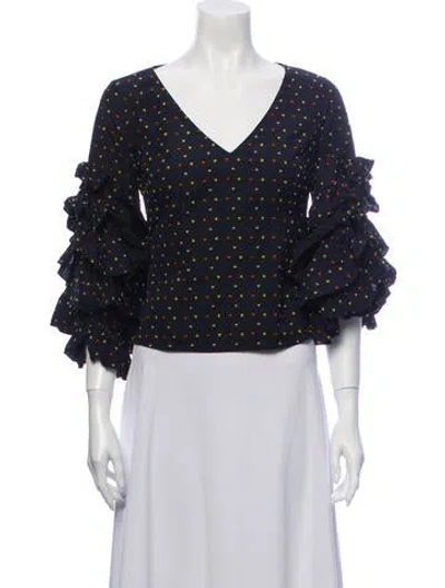 Pre-owned Caroline Constas Polka Dot Print V-neck Crop Top In Blue