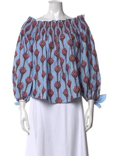 Pre-owned Caroline Constas Printed Bateau Neckline Blouse In Blue