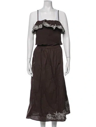 Pre-owned Caroline Constas Printed Embroidered Accent Skirt Set W/ Tags In Brown