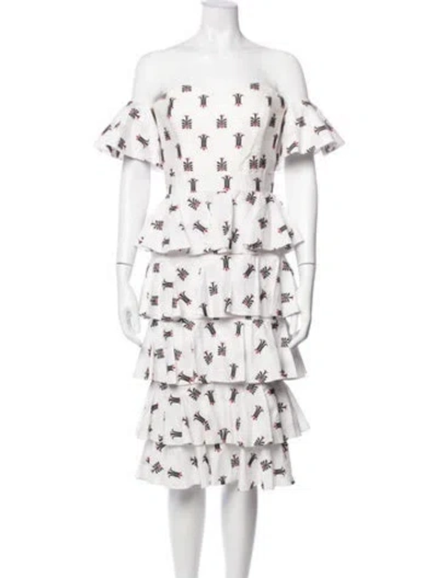 Pre-owned Caroline Constas Printed Knee-length Dress In White