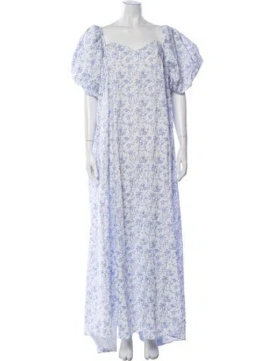 Pre-owned Caroline Constas Printed Long Dress In Blue/white