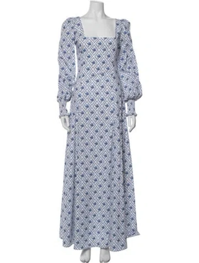 Pre-owned Caroline Constas Printed Long Dress In Blue/white