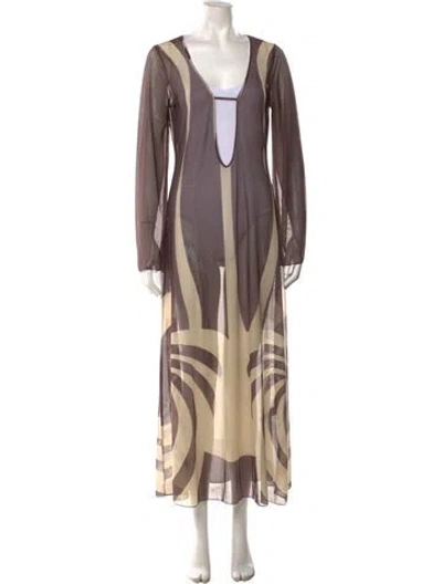 Pre-owned Caroline Constas Printed Long Dress In Brown