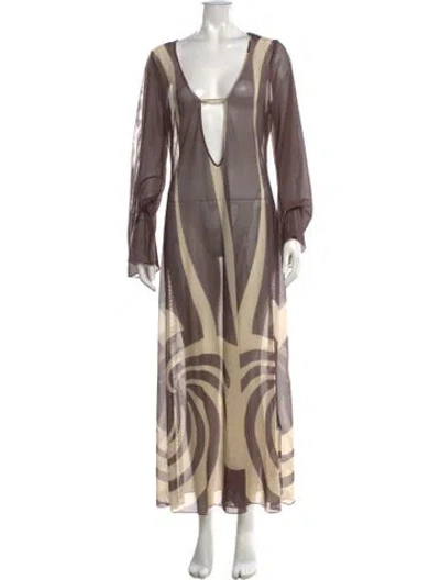 Pre-owned Caroline Constas Printed Long Dress In Brown