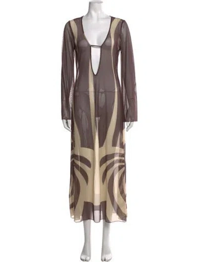 Pre-owned Caroline Constas Printed Long Dress In Brown