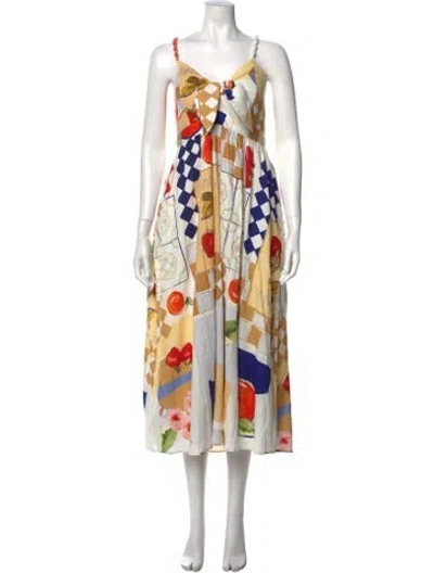 Pre-owned Caroline Constas Printed Long Dress In Multi