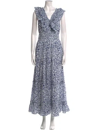 Pre-owned Caroline Constas Printed Long Dress W/ Tags In Blue