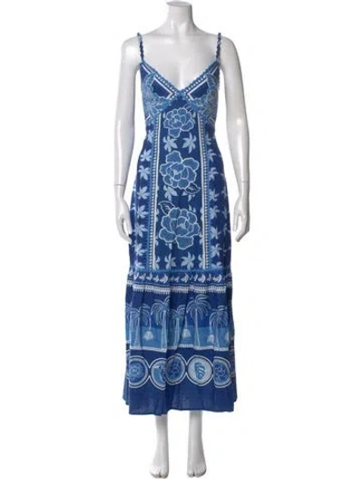 Pre-owned Caroline Constas Printed Long Dress W/ Tags In Blue