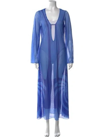 Pre-owned Caroline Constas Printed Long Dress W/ Tags In Blue
