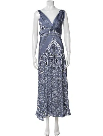 Pre-owned Caroline Constas Printed Long Dress W/ Tags In Blue