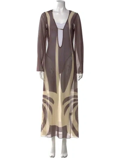 Pre-owned Caroline Constas Printed Long Dress W/ Tags In Brown