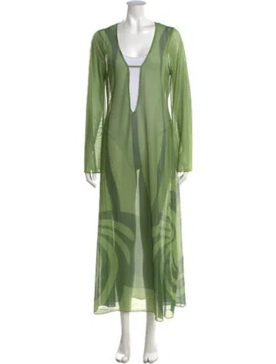 Pre-owned Caroline Constas Printed Long Dress W/ Tags In Green