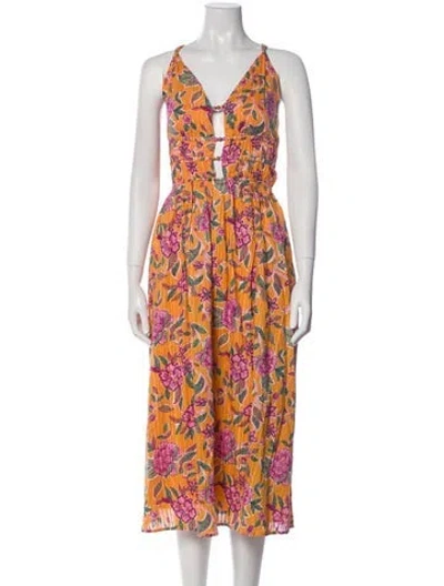 Pre-owned Caroline Constas Printed Long Dress W/ Tags In Orange
