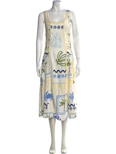Pre-owned Caroline Constas Printed Long Dress W/ Tags In White