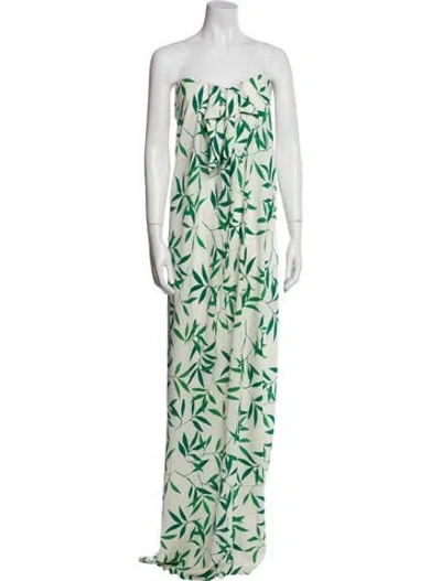 Pre-owned Caroline Constas Printed Long Dress In White