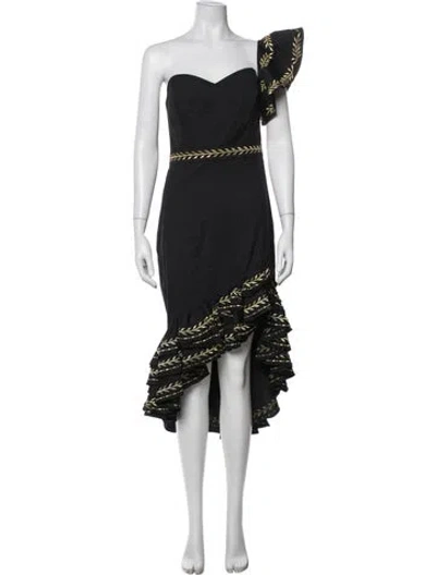 Pre-owned Caroline Constas Printed Midi Length Dress In Black