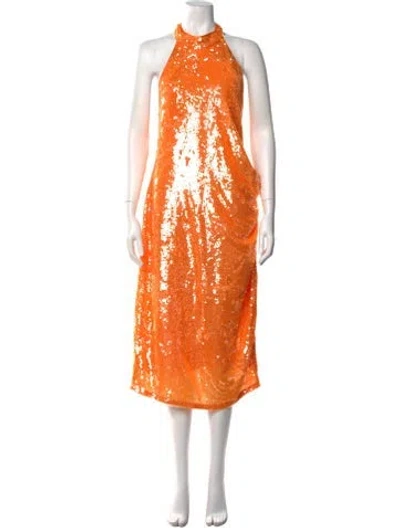 Pre-owned Caroline Constas Printed Midi Length Dress In Orange