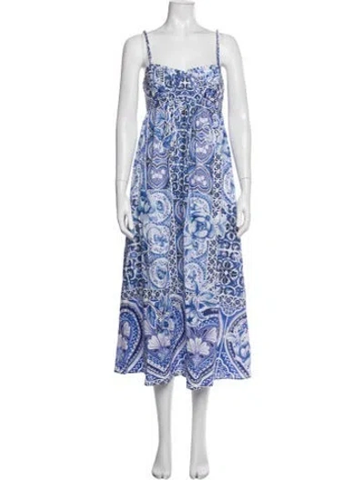 Pre-owned Caroline Constas Printed Midi Length Dress W/ Tags In Blue/white