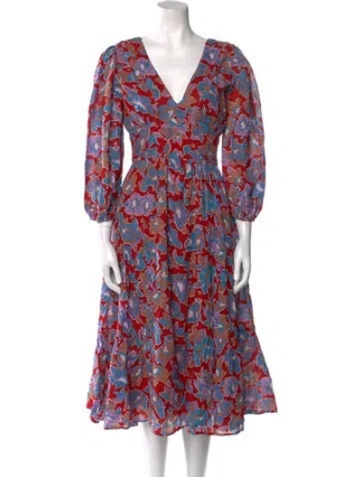 Pre-owned Caroline Constas Printed Midi Length Dress W/ Tags In Red