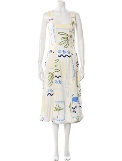 Pre-owned Caroline Constas Printed Midi Length Dress W/ Tags In White