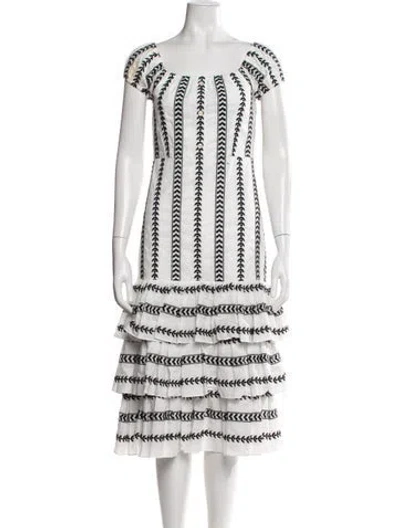 Pre-owned Caroline Constas Printed Midi Length Dress In White