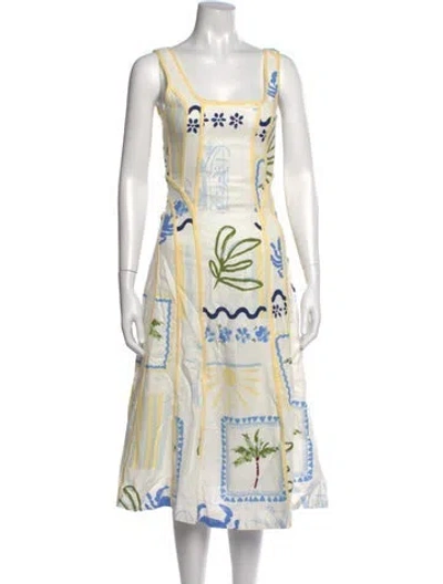 Pre-owned Caroline Constas Printed Midi Length Dress In White