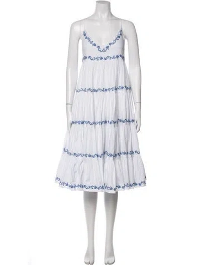 Pre-owned Caroline Constas Printed Midi Length Dress In White