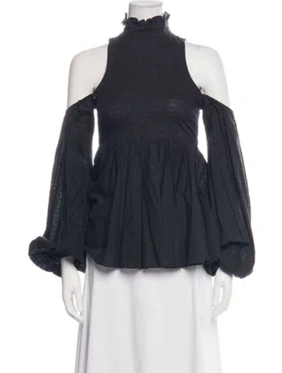 Pre-owned Caroline Constas Printed Mock Neck Blouse In Blue