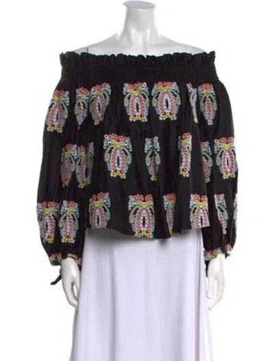 Pre-owned Caroline Constas Printed Off-the-shoulder Blouse In Black