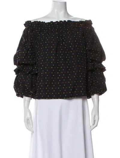 Pre-owned Caroline Constas Printed Off-the-shoulder Blouse In Black