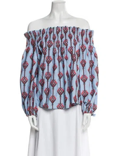 Pre-owned Caroline Constas Printed Off-the-shoulder Blouse In Blue