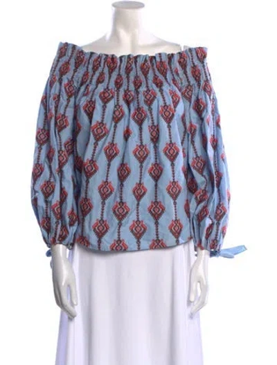 Pre-owned Caroline Constas Printed Off-the-shoulder Blouse In Blue