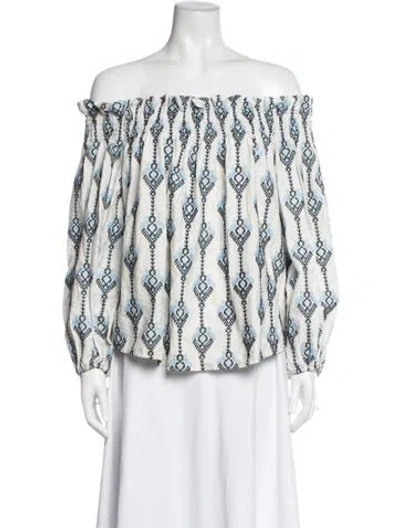 Pre-owned Caroline Constas Printed Off-the-shoulder Blouse In Blue