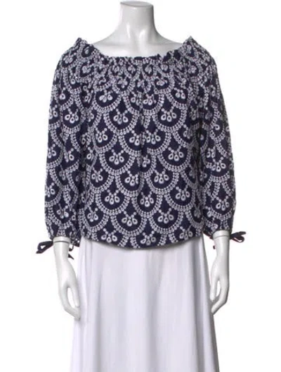Pre-owned Caroline Constas Printed Off-the-shoulder Blouse In Blue