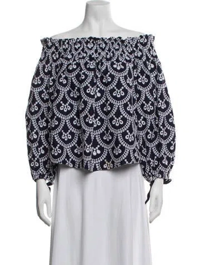 Pre-owned Caroline Constas Printed Off-the-shoulder Blouse In Blue